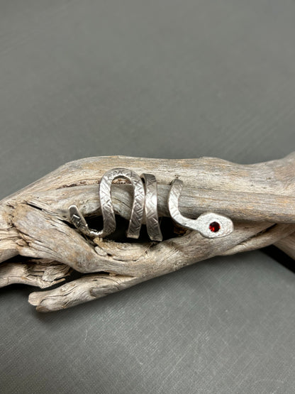 Snake ring-Sterling silver and garnet accent