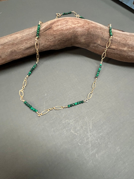 Malachite gold dainty necklace