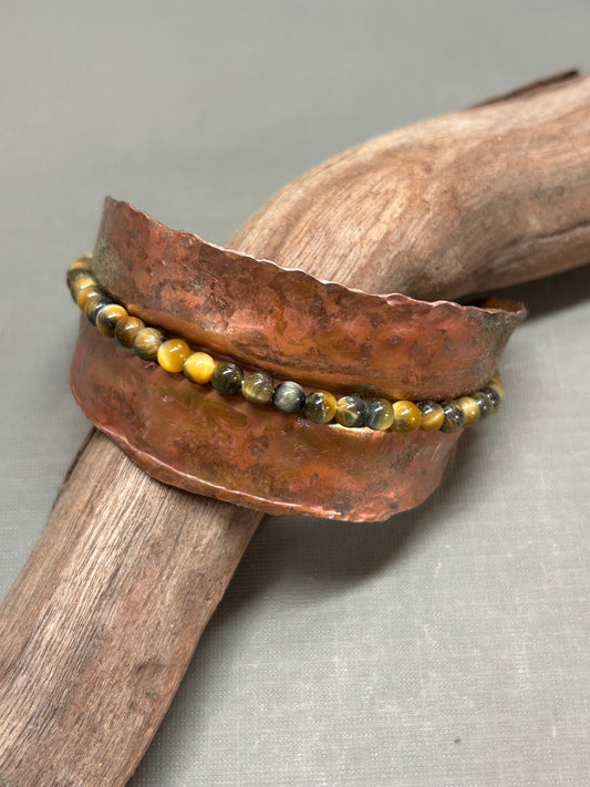 Copper leaf cuff-Tiger eye beads