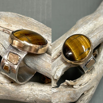 Tiger’s eye bi metal ring