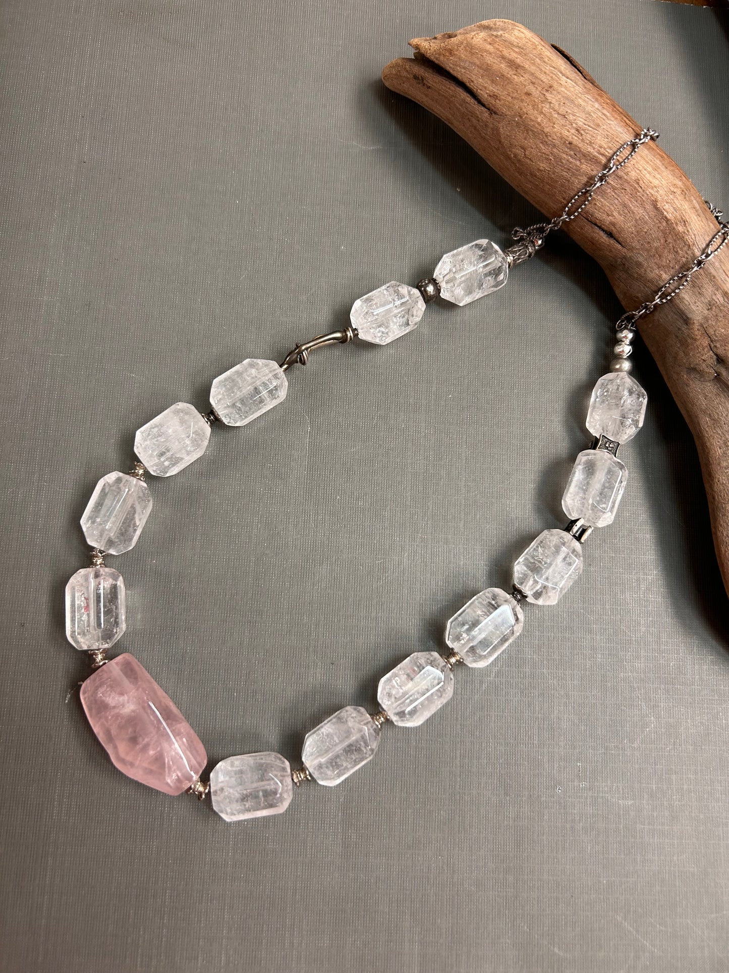 Clear quartz and rose quartz  love necklace
