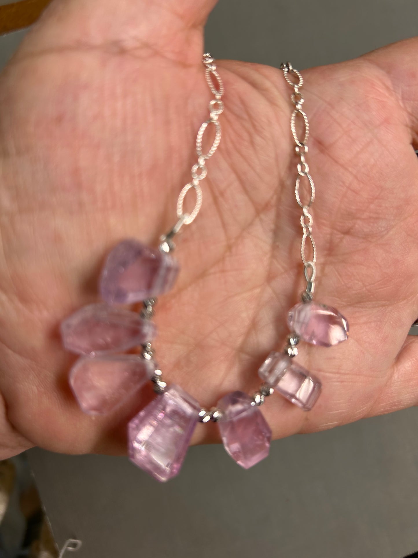 Pink Kunzite and silver necklace