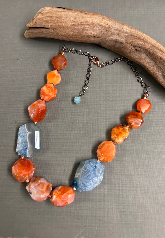 Agate in Blue and Orange necklace