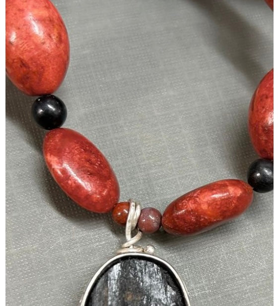 Black Tourmaline and Coral necklace