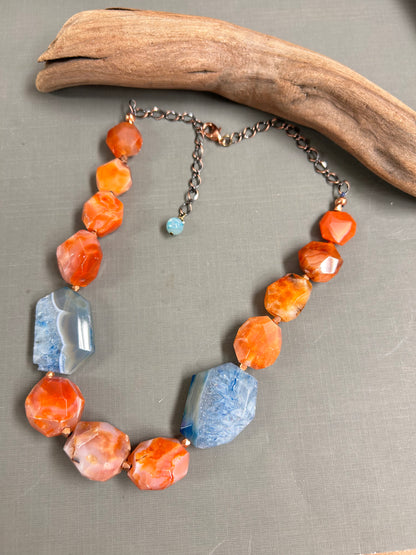 Agate in Blue and Orange necklace