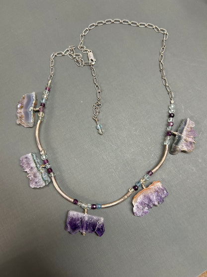 Amethyst Fluorite and silver necklace