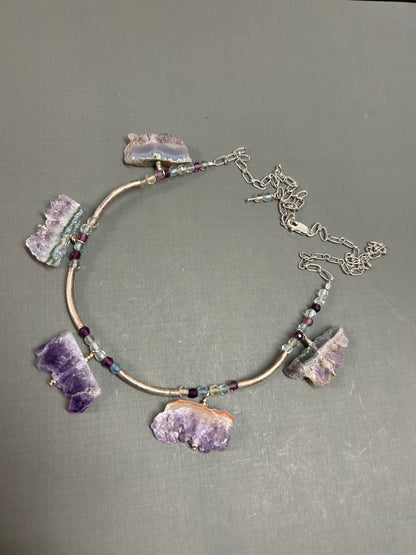 Amethyst Fluorite and silver necklace
