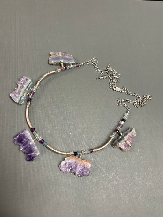 Amethyst Fluorite and silver necklace