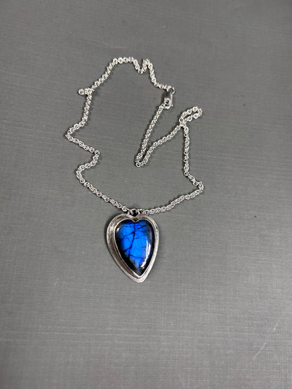 Labradorite blue heart in silver- necklace/pendant