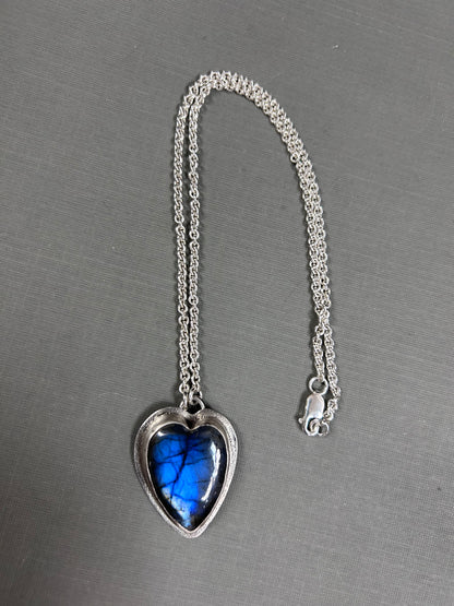 Labradorite blue heart in silver- necklace/pendant
