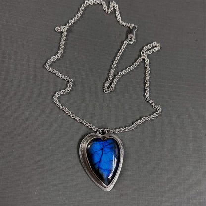 Labradorite blue heart in silver- necklace/pendant