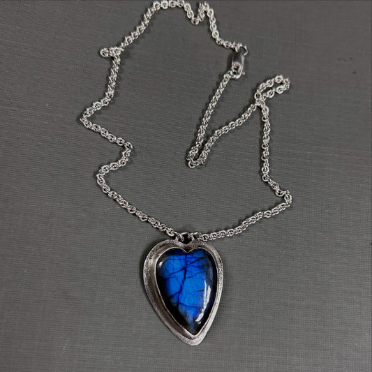 Labradorite blue heart in silver- necklace/pendant