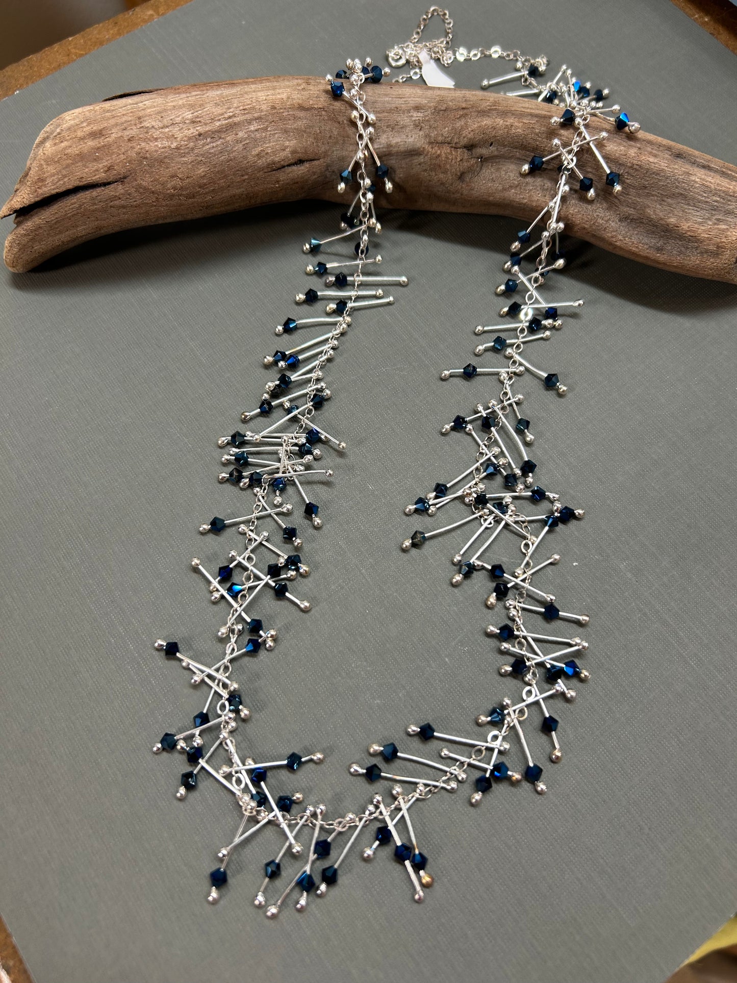Silver and crystals necklace “sticks”