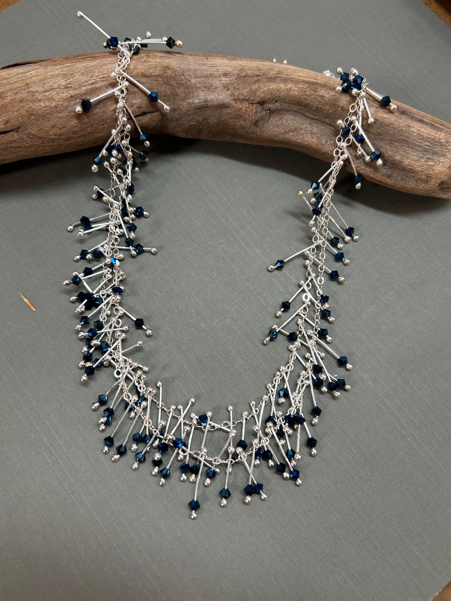 Silver and crystals necklace “sticks”