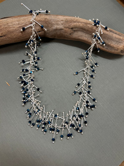 Silver and crystals necklace “sticks”