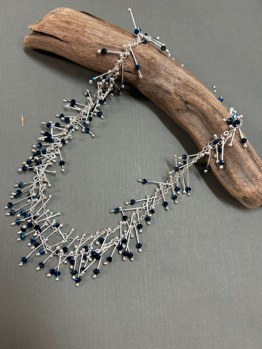 Silver and crystals necklace “sticks”