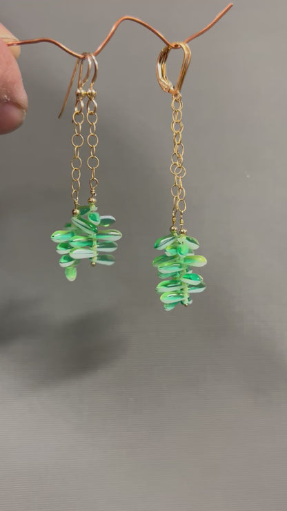 Kinetic green glass earrings