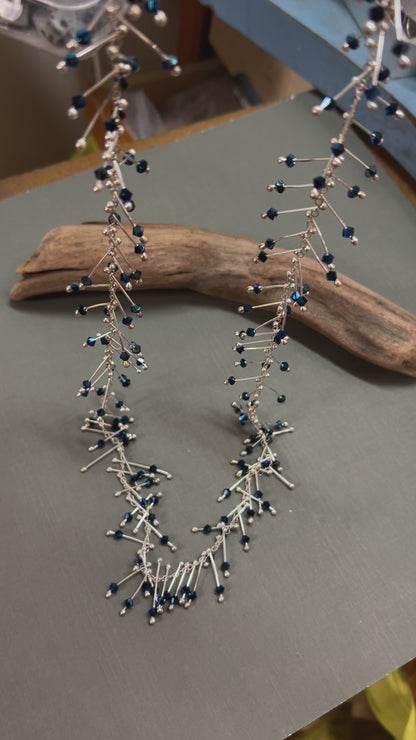 Silver and crystals necklace “sticks”